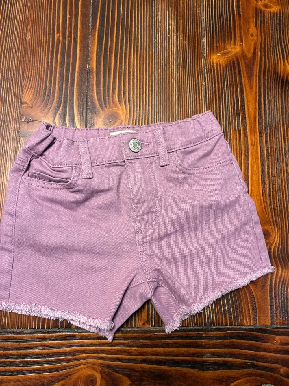 Girls 4t Denim Shorts - purple & white